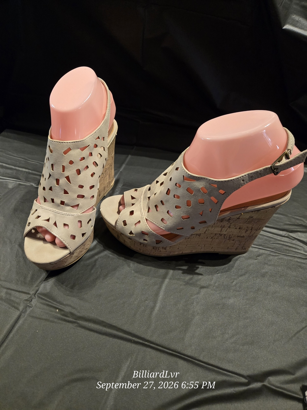 Montego Bay Club Beige Laser-Cut Cork Wedge Sandals